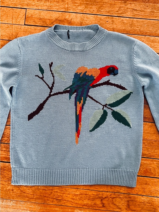 Sweaters - Vintage Light Blue Parrot Crewneck Sweater - Women